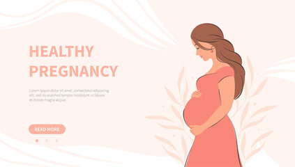 Pregnant woman, future mom. Pregnancy banner. Vector illustration.