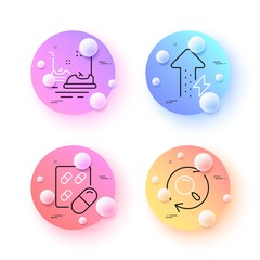 Capsule pill, Bumper cars and Energy growing minimal line icons. 3d spheres or balls buttons. Search icons. For web, application, printing. Medicine drugs, Carousels, Power usage. Find results. Vector