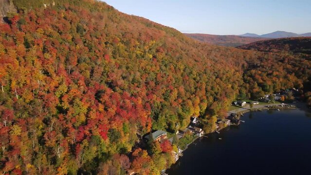 Beautiful aerial drone footage of the fall leaves on and around Mount Hor, Mount Pisgah, and Lake Willoughby during peak autumn foliage at Willoughby State forest in Westmore, Vermont. NEK