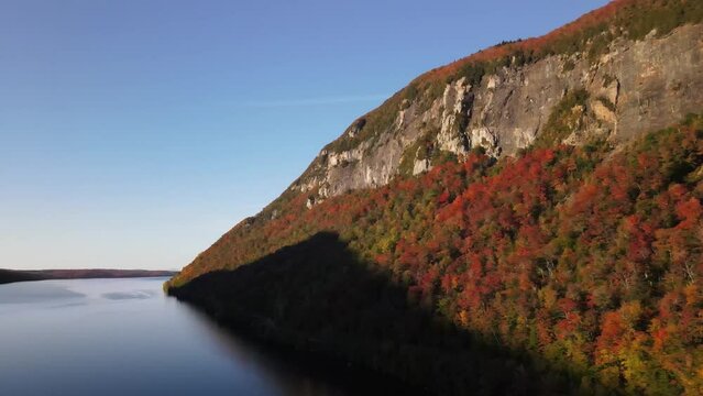 Beautiful aerial drone footage of the fall leaves on and around Mount Hor, Mount Pisgah, and Lake Willoughby during peak autumn foliage at Willoughby State forest in Westmore, Vermont. NEK