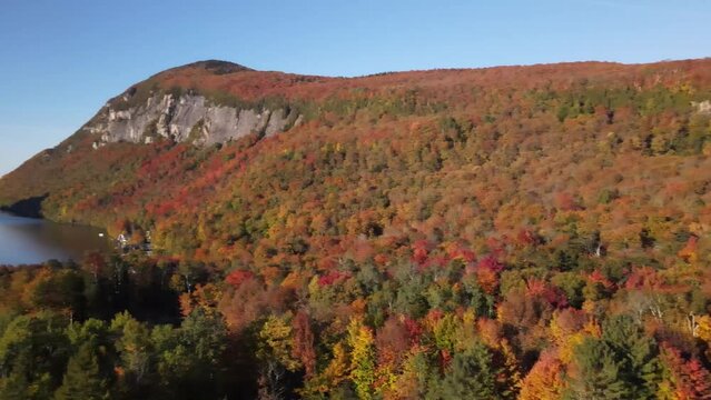 Beautiful aerial drone footage of the fall leaves on and around Mount Hor, Mount Pisgah, and Lake Willoughby during peak autumn foliage at Willoughby State forest in Westmore, Vermont. NEK