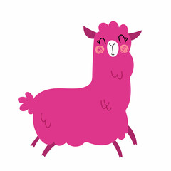 Cute cartoon doodle vector alpaca animal nursery print postcard with you are beautiful hand drawn lettering letters. Modern trendy print