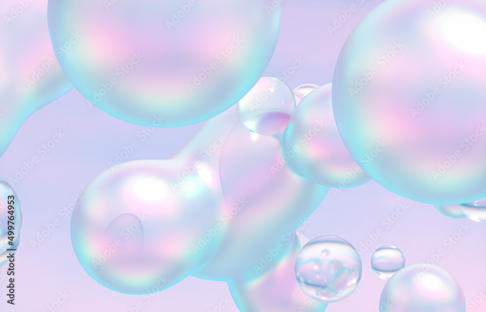 Fototapete abstract 3d art background. holographic floating liquid blobs, soap bubbles, metaballs.