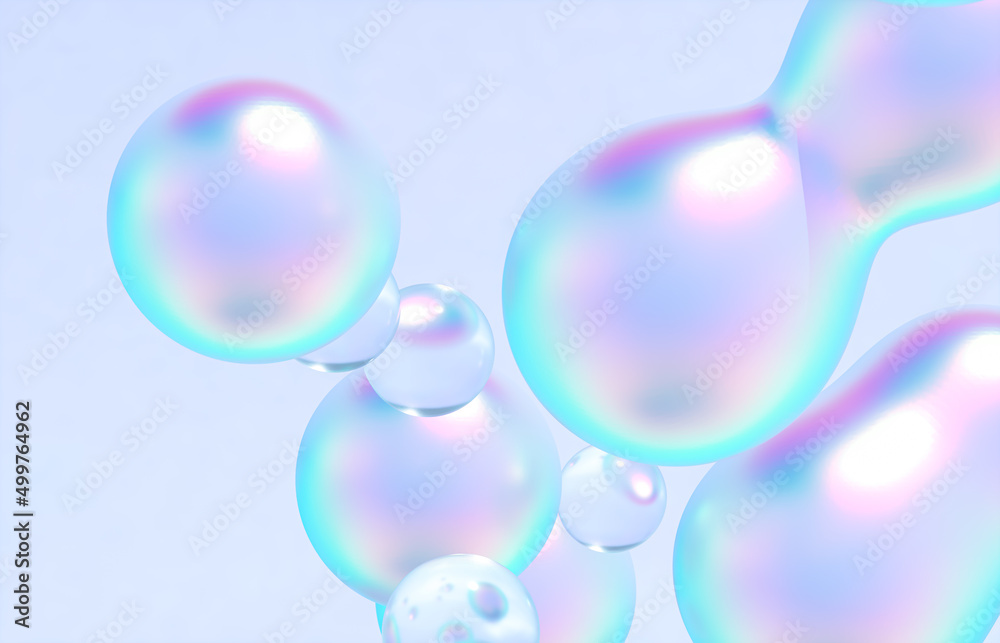 Aufkleber Abstract 3d art background. Holographic floating liquid blobs, soap bubbles, metaballs.