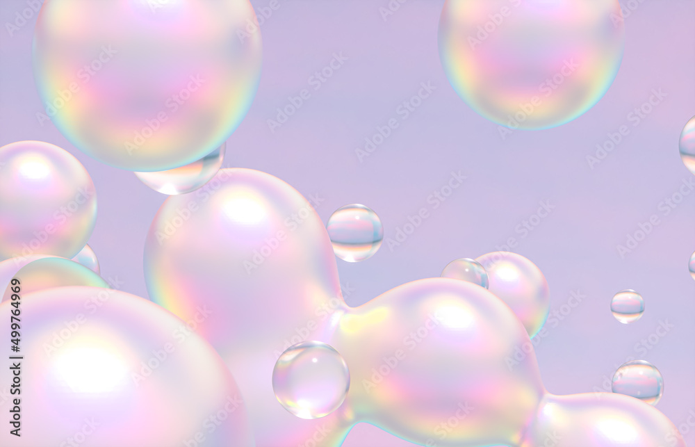 Aufkleber abstract 3d art background. holographic floating liquid blobs, soap bubbles, metaballs.