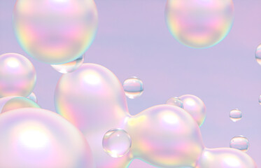Abstract 3d art background. Holographic floating liquid blobs, soap bubbles, metaballs.