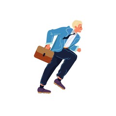 Vector cartoon flat office character running in hurry,businessman at work process isolated on empty background-effective professional workflow and time management concept,web site banner ad design