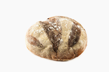 Fresh rye loaf of bread on a white isolated background