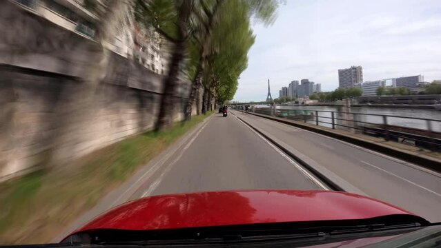 The car driving on the city road in Paris. hyperlapse. 