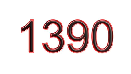 red 1390 number 3d effect white background