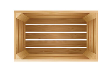 Realistic cargo storage wooden box. Wooden fruit crate with holes, empty top view