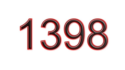 red 1398 number 3d effect white background