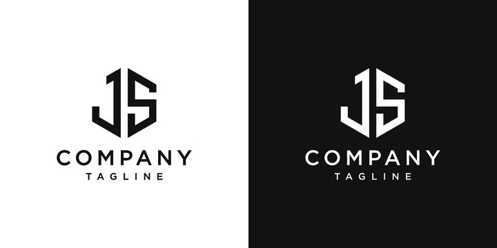 Creative Letter JS Monogram Hexagon Logo Design Icon Template White and Black Background