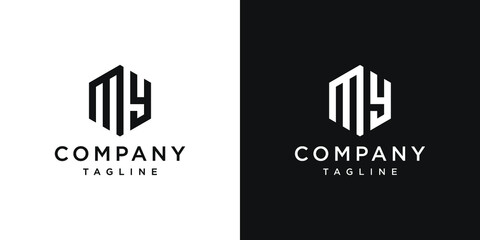 Creative Letter MY Monogram Hexagon Logo Design Icon Template White and Black Background