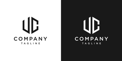 Creative Letter UC Monogram Hexagon Logo Design Icon Template White and Black Background