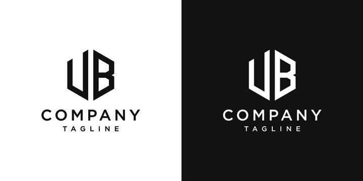 Creative Letter UB Monogram Hexagon Logo Design Icon Template White and Black Background