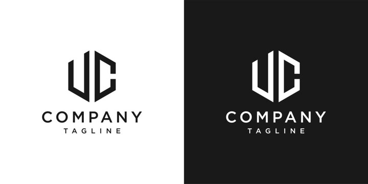 Creative Letter UC Monogram Hexagon Logo Design Icon Template White and Black Background