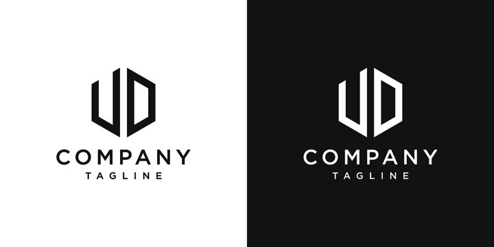 Creative Letter UD Monogram Hexagon Logo Design Icon Template White and Black Background