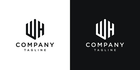 Creative Letter WH Monogram Hexagon Logo Design Icon Template White and Black Background