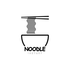 Bowl of instant noodles, chopsticks, Asian food design. Vector illustration.