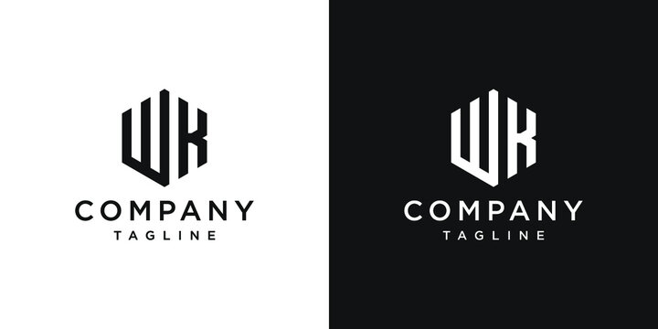 Creative Letter WK Monogram Hexagon Logo Design Icon Template White and Black Background