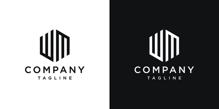 Creative Letter WM Monogram Hexagon Logo Design Icon Template White and Black Background