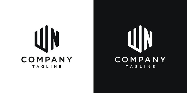 Creative Letter WN Monogram Hexagon Logo Design Icon Template White and Black Background