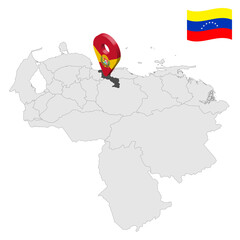Location Aragua State  on map Venezuela. 3d location sign similar to the flag of  Aragua. Quality map  with  Regions of the Venezuela for your design. EPS10