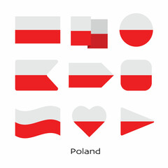 Poland flag icon set isolated on white background. Vector Illustration.