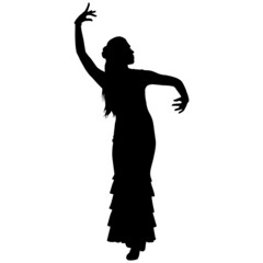 Silhouette of slender flamenco dancer in beautiful dress