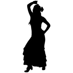 Obraz na płótnie Canvas Black silhouette of flamenco dancer in beautiful dress