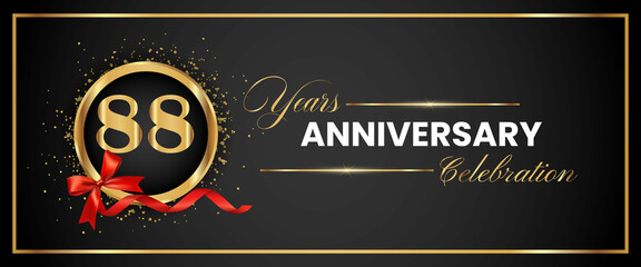 88 Years Anniversary Celebration Gold and Black Color Vector. anniversary celebration logotype with elegant modern number gold color for celebration, gold anniversary celebration, bow, ribbon, luxury.
