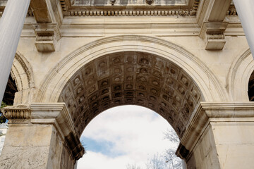 Obraz premium Bridge, an old bridge from ancient greek mythology and stone carvings underneath, ancient artifacts and art that must be preserved, marble walls and inlays
