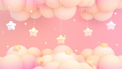 3d rendered cute hanging stars and clouds. Sweet lullaby theme. - obrazy, fototapety, plakaty