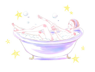 お風呂で体を洗う女性