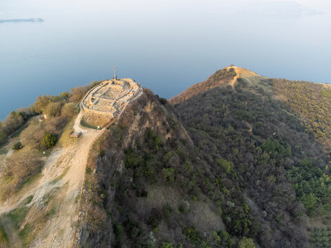Aerial view of Rocca di Manerba, Manerba del Garda, Brescia, Lombardy, Italy