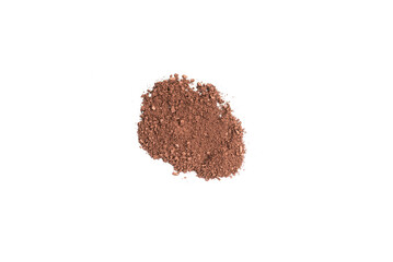 Makeup cosmetics. Eyeshadow in brown color crushed palette, colorful eye shadow powder isolated.