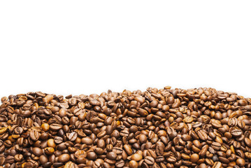 Coffee beans on a white background. Top view.