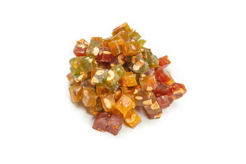 Turkish traditional delight with nuts isolated on white background.