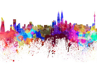 Obraz premium Kuala Lumpur skyline in watercolor on white background