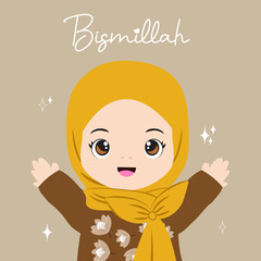cute muslim girl say bismillah