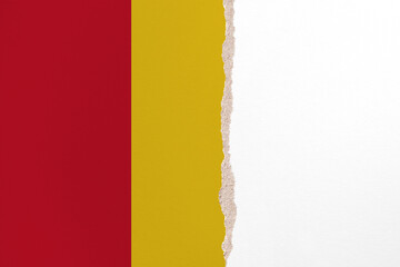 Half- ripped paper background in colors of national flag. Guinea