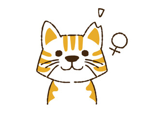 保護活動で耳をカットされた雌猫　コミカルな手書きの人物　ベクター、線画にカラー