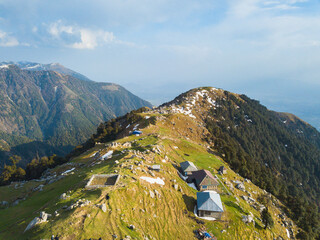Camping on Triund Hill, Dauladhar Range, Himachal Pradesh, India.