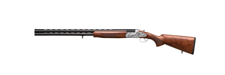 Luxury double-barreled shotgun with a vertical arrangement of barrels. Expensive weapon for...
