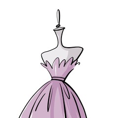 Fashion logo, symbol. Delicate dress on a mannequin. Silhouette. Illustration.
