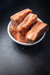 bacon belly meat piece meat fat lard fresh pork in spices fresh meal on the table copy space food background 