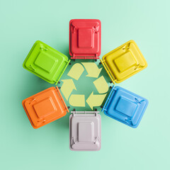 Obraz premium Circle from colorful recycling bins