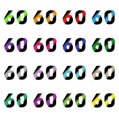 Paper cut number sixty 60. Realistic 3D multi layers papercut effect isolated on white background. Figure of alphabet letter font. Decoration element for birthday or wedding greeting design