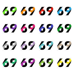 Paper cut number sixty nine 69. Realistic 3D multi layers papercut effect isolated on white background. Figure of alphabet letter font. Decoration element for birthday or wedding greeting design